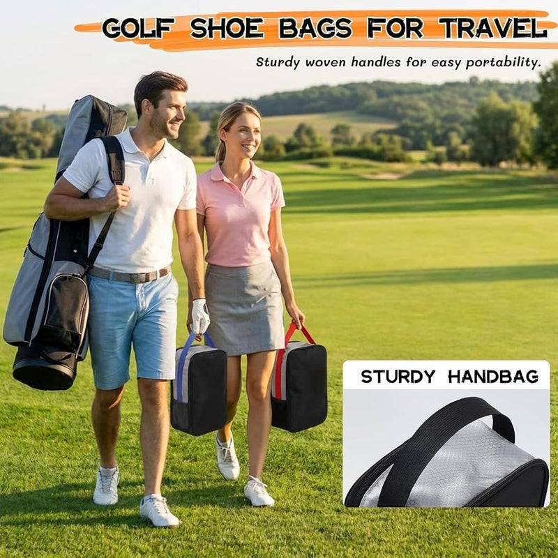 SYOSI Golf Shoe Bag, Waterproof Nylon Sports Footwear Carrier with Dual Compartments and Internal Divider, Breathable Mesh Ventilation Pouch with Handle for Travel and Gym, Red Black, 1 Pack - Image 3