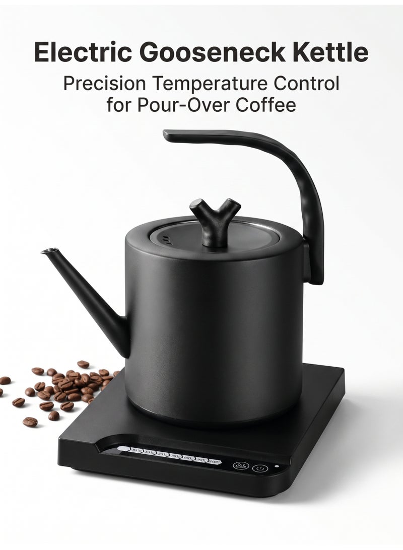 nihao Multifunctional Gooseneck Kettle V60 Coffee Kettle , Electric Kettle , Coffee Pot and Tea Pot , 1000ML , 1000W Power Knob Temperature Adjustment with  DigiTemperature Automatic Insulation , 304 Stainless Steel Material , Suitable for Home and Office - Black - Image 1