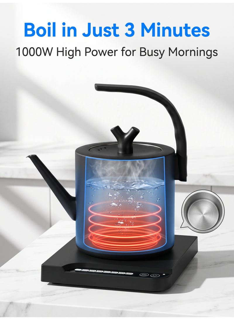 nihao Multifunctional Gooseneck Kettle V60 Coffee Kettle , Electric Kettle , Coffee Pot and Tea Pot , 1000ML , 1000W Power Knob Temperature Adjustment with  DigiTemperature Automatic Insulation , 304 Stainless Steel Material , Suitable for Home and Office - Black - Image 2
