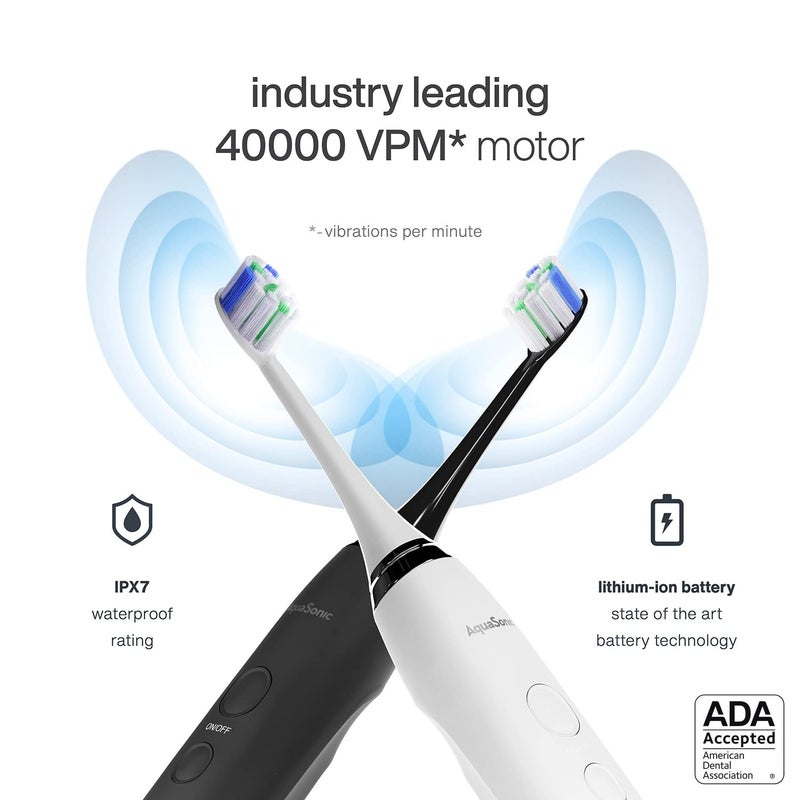 AquaSonic DUO PRO – Ultra Whitening 40,000 VPM Electric ToothBrushes – ADA Accepted - 4 Modes with Smart Timers - UV Sanitizing & Wireless Charging Base - 10 ProFlex Brush Heads & 2 Travel Cases - Image 3
