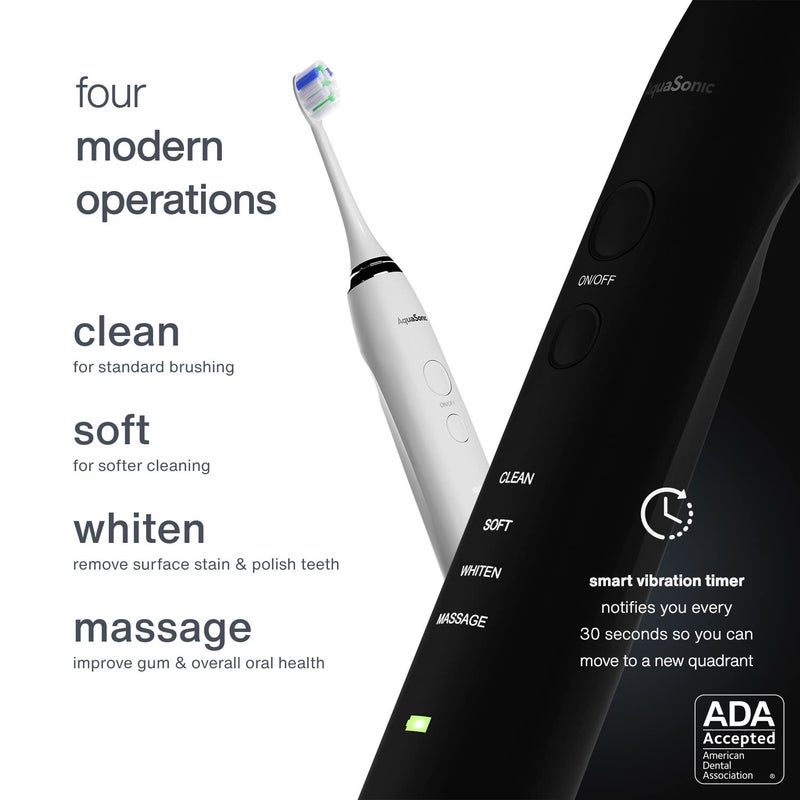 AquaSonic DUO PRO – Ultra Whitening 40,000 VPM Electric ToothBrushes – ADA Accepted - 4 Modes with Smart Timers - UV Sanitizing & Wireless Charging Base - 10 ProFlex Brush Heads & 2 Travel Cases - Image 2