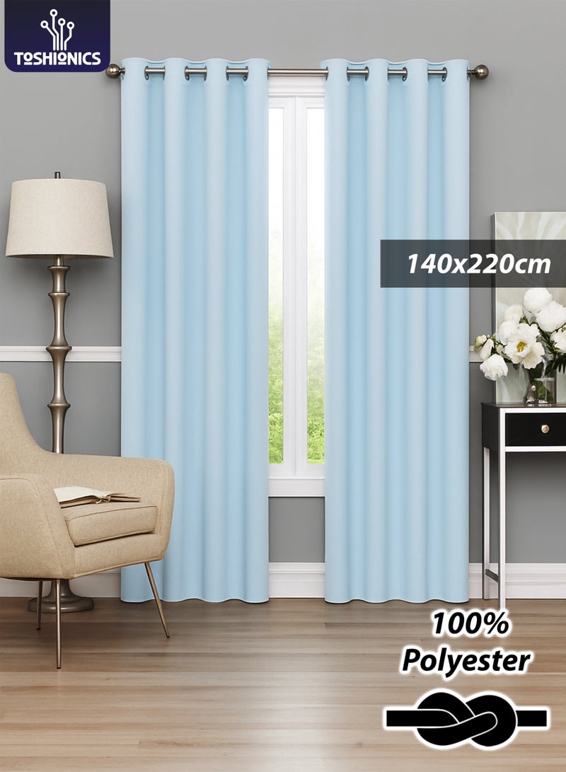Toshionics Polyester Window Curtains Set of 2 for Home Bedroom Living Room T113566 | Solid Plain Long Curtains for Windows | Faux Silk Fabric | 140x220 cm | Light Blue - Image 1