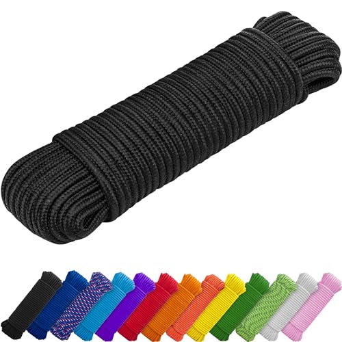 TECEUM Rope 1000lb – 1/4” & 3/8” – 90 FT | 150 FT – Strong All-Purpose Utility Rope – Camping, Crafting, Flag Pole, Indoor & Outdoor – Polypropylene Nylon Poly Lightweight Diamond Braided Cord – Black - Image 1