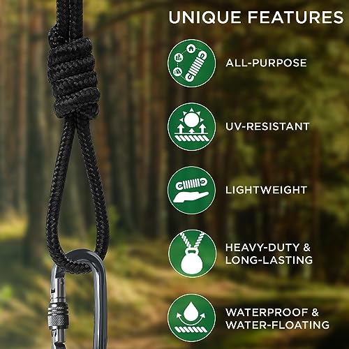 TECEUM Rope 1000lb – 1/4” & 3/8” – 90 FT | 150 FT – Strong All-Purpose Utility Rope – Camping, Crafting, Flag Pole, Indoor & Outdoor – Polypropylene Nylon Poly Lightweight Diamond Braided Cord – Black - Image 4