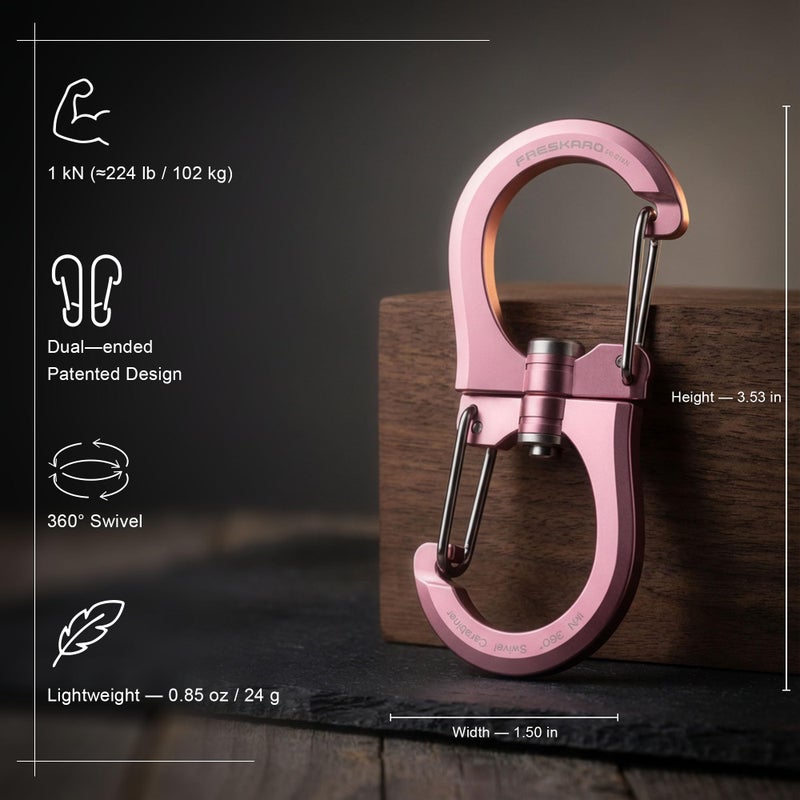 FresKaro 1kN Pink Carabiner Clips, Heavy Duty Double-Ended Wire Gate Carbineers, Small Non Locking Carabiners, Key Clip and Keychain Hook, Strong Aluminum Spring Snap Karabiners, 360 Swivel 5pcs - Image 2