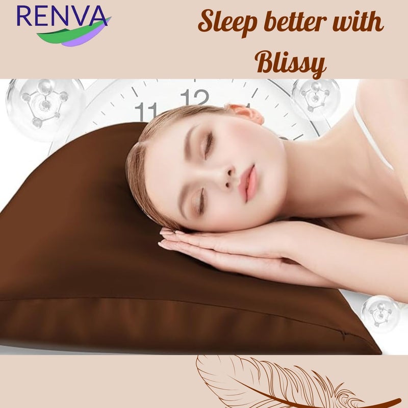 RENVA Set of 2 Satin Silk Pillowcase for Hair and Skin Standard Size 18"X 28" with Soft Breathable Smooth Cooling Pillow Covers for Sleeping (2, Brown) - Image 5