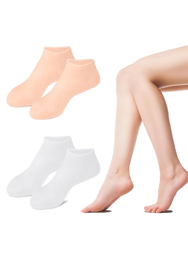 2 Pairs Silicone Moisturizing Socks Softening Dry Feet, Rough Skins & Anti Slip Aloe Socks for Dry Feet Women, Calluses, Spa Gel Socks Foot Care After Pedicure - Image 1