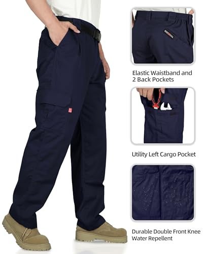 BOCOMAL Men's FR Cargo Pants Flame Resistant Pants Midweight 7.5oz Navy (7 Pockets) Multi-Pockets FR Pants - Image 2
