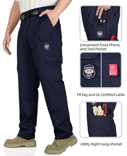 BOCOMAL Men's FR Cargo Pants Flame Resistant Pants Midweight 7.5oz Navy (7 Pockets) Multi-Pockets FR Pants - Image 3