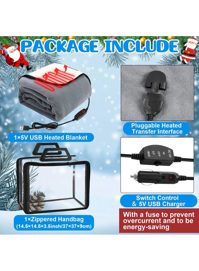 Glooglitter Electric Heated Blanket 50"x60" Heating Throw Electric 5v USB Powered with Timer and Temperature Controller for Car Winter Travel Home Office Camping(Gray and White,Solid Color) - Image 4