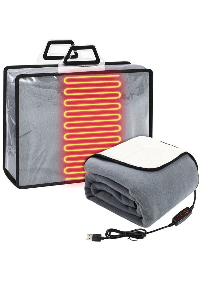 Glooglitter Electric Heated Blanket 50"x60" Heating Throw Electric 5v USB Powered with Timer and Temperature Controller for Car Winter Travel Home Office Camping(Gray and White,Solid Color) - Image 1