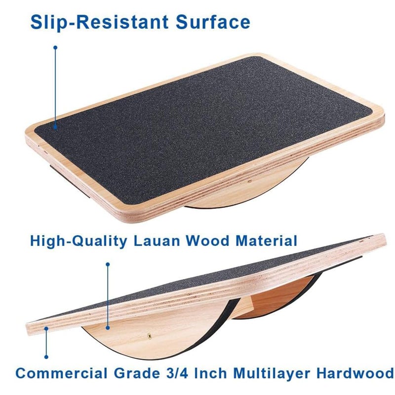 StrongTek Professional Wooden Balance Board, Rocker Board, Wood Standing Desk Accessory, Balancing Board for Under Desk, Anti Slip Roller, Core Strength, Stability, Office Wobble Boards - Image 2