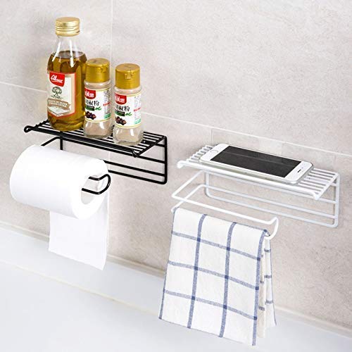 Zeinwap Self Adhesive Wall Mounted Toilet Paper Holder - Tissue Roll Holder with Storage Shelf Iron Black Coated (Metal, 1 Pc) - Image 4