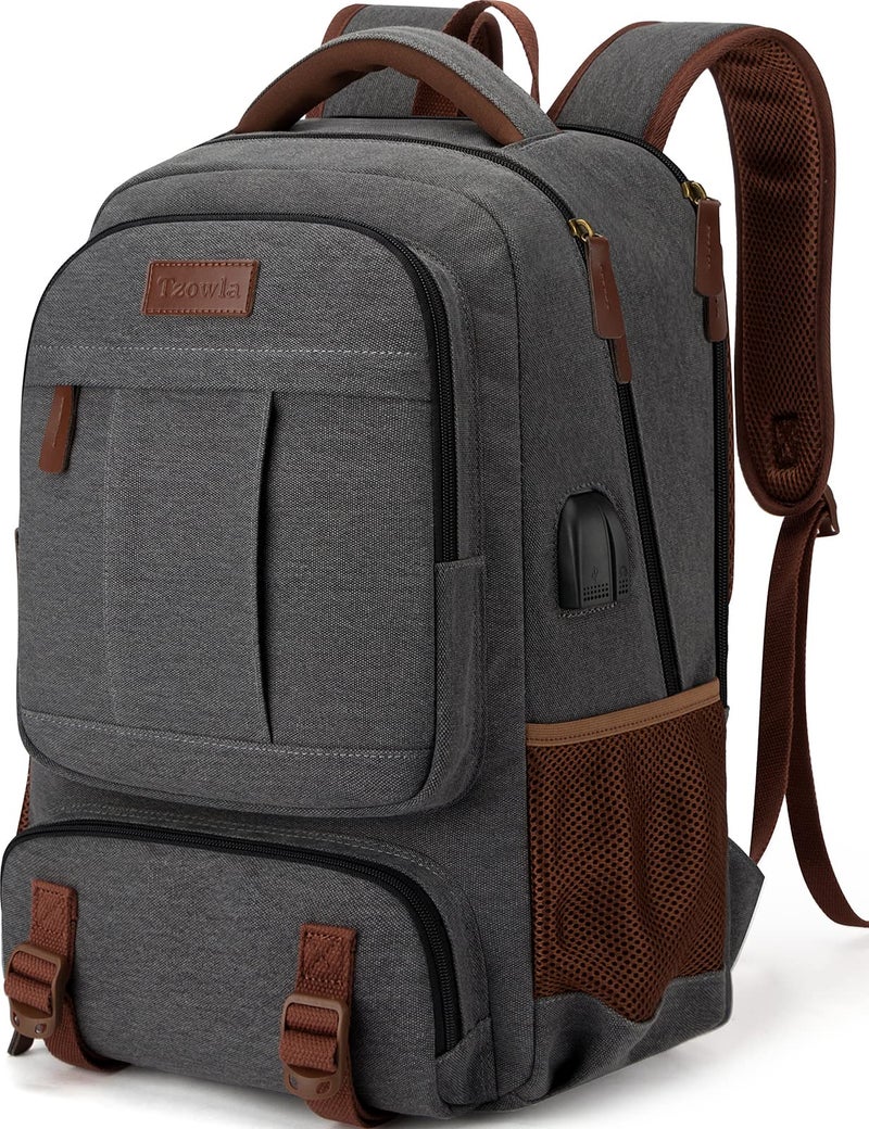 Tzowla Canvas Laptop Backpack, Bag for Men Women,Travel Work Rucksack Fits 15.6 Inch Laptop, Bookbag with USB Charging Port - Image 1