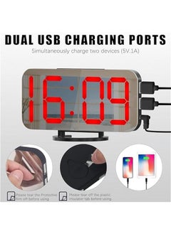 بيوينتي سكيهد ساعة منبه رقمية، شاشة LED عاكسة كبيرة، مع شاحن USB، وظيفة الغفوة، وضع خافت لل على الحائط بجانب ساعة المكتب لديكور غرفة النوم (اسود واحمر)  - Image 4