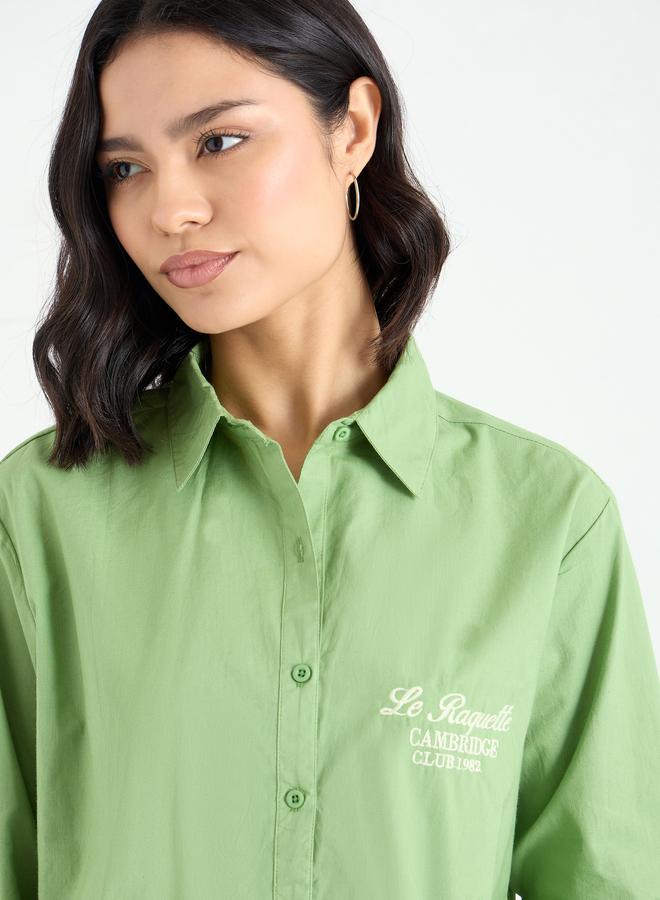Styli Green Crop Poplin Shirt with Embroidery - Image 4