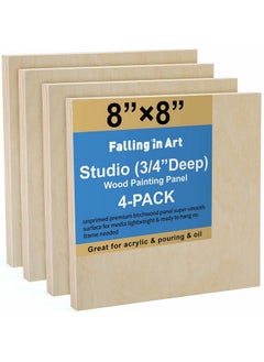 Falling In art Falling in Art Unfinished Birch Wood Canvas Panels Kit, Falling in Art 4 Pack of 8x8’’ Studio 3/4’’ Deep Cradle Boards for Pouring Art, Crafts, Painting and More  - Image 1