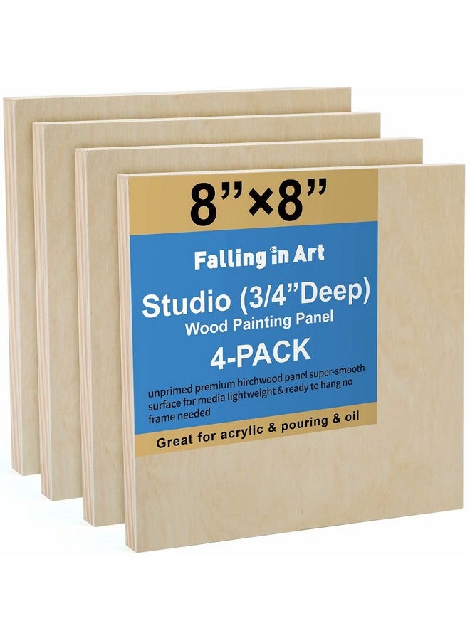 Falling In art - Falling in Art Unfinished Birch Wood Canvas Panels Kit, Falling in Art 4 Pack of 8x8’’ Studio 3/4’’ Deep Cradle Boards for Pouring Art, Crafts, Painting and More - Image 1