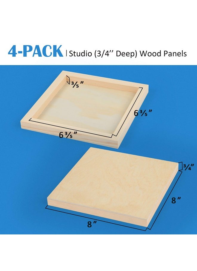 Falling In art - Falling in Art Unfinished Birch Wood Canvas Panels Kit, Falling in Art 4 Pack of 8x8’’ Studio 3/4’’ Deep Cradle Boards for Pouring Art, Crafts, Painting and More - Image 1