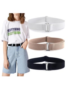 3 PCS No Show Stretch Belt for Women Invisible Elastic Belt Web Strap Waist Stretch Belt with Flat Buckle