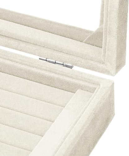 EONGOA Jewelry Box Rings Organizer Tray 7 Slots Velvet Jewelry Earring Storage Box With Transparent Lid Jewelry Display Case for Girls Women (Beige) - Image 5