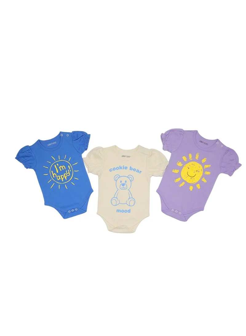 ايكو AIKO-Pack of 3 Multicolor Baby Body Suit