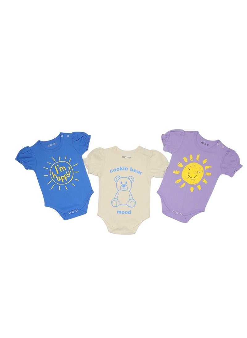 AIKO-Pack of 3 Multicolor Baby Body Suit - Image 1