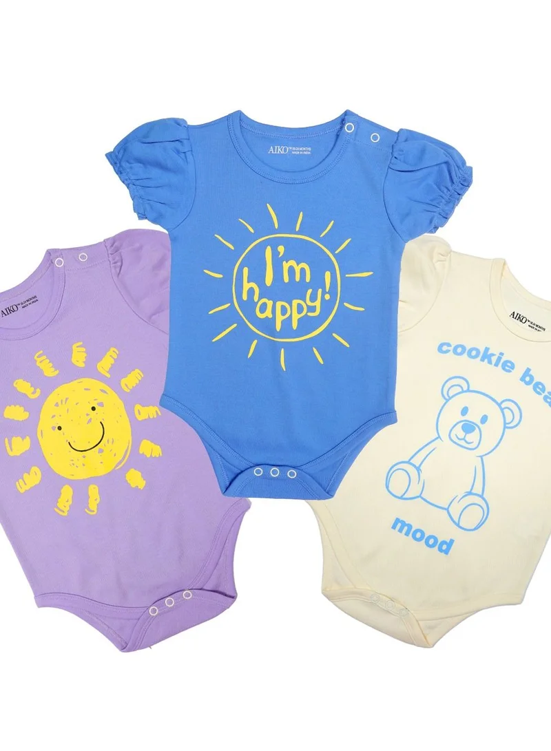 ايكو AIKO-Pack of 3 Multicolor Baby Body Suit
