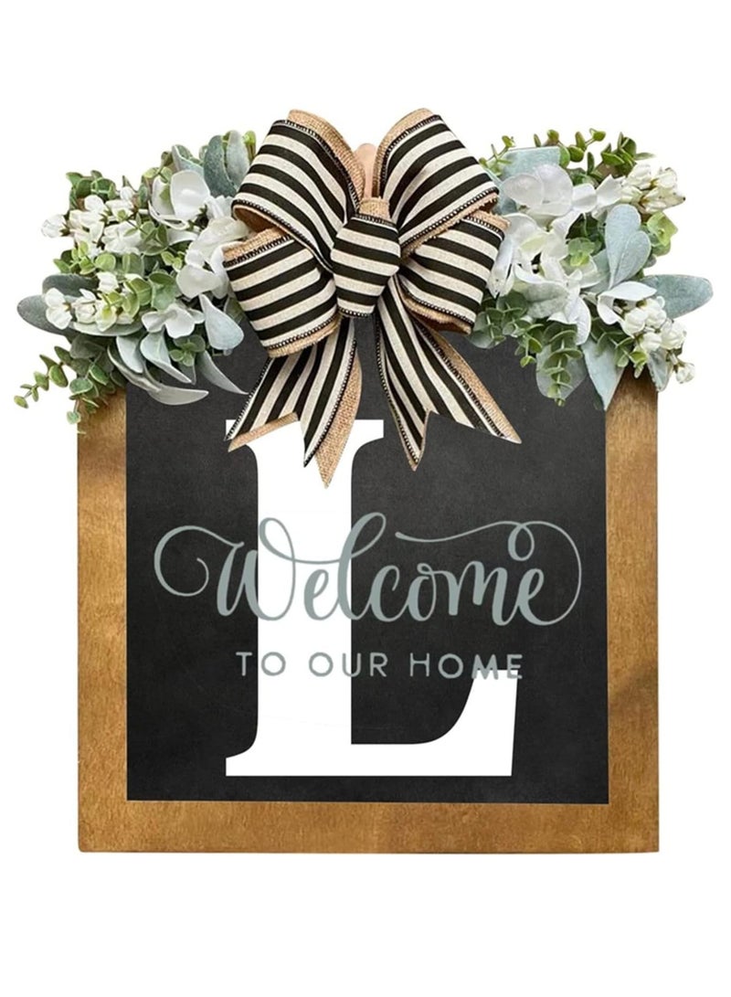 Bluejw Welcome Sign Creative Bowknot Letter Wreath In Front Of The Door Outdoor Decoration Props For The Courtyard 30x35CM - Image 1