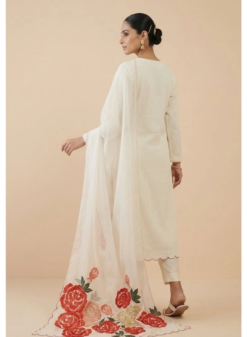 PRIYA’S PANACHE white Unstitched White Roman Silk 3 Piece Suit for Women | Pure Silk Kurta Set with Organza Dupatta | Indian Pakistani Dress for Ladies | Ethnic Wear Kurta Churidar Set | Free Size Indian Clothing for Women | Best Price UAE