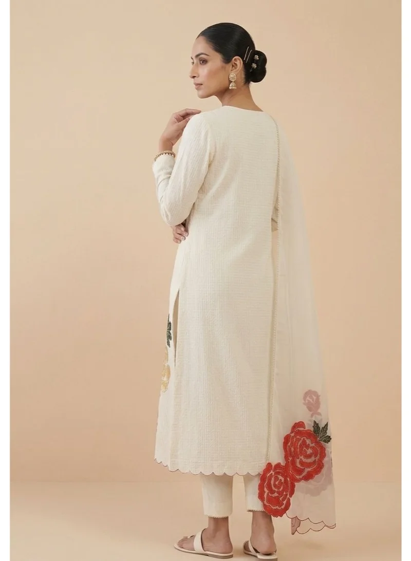 PRIYA’S PANACHE white Unstitched White Roman Silk 3 Piece Suit for Women | Pure Silk Kurta Set with Organza Dupatta | Indian Pakistani Dress for Ladies | Ethnic Wear Kurta Churidar Set | Free Size Indian Clothing for Women | Best Price UAE