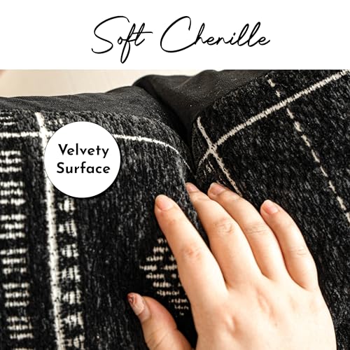 BlissBlush Decorative Lumbar Pillow Covers 12x20 Set of 2 Boho Textured Chenille Accent Rectangular Throw Pillow Covers for Couch Sofa Living Room Home Dcor Black Cover Only - Image 3
