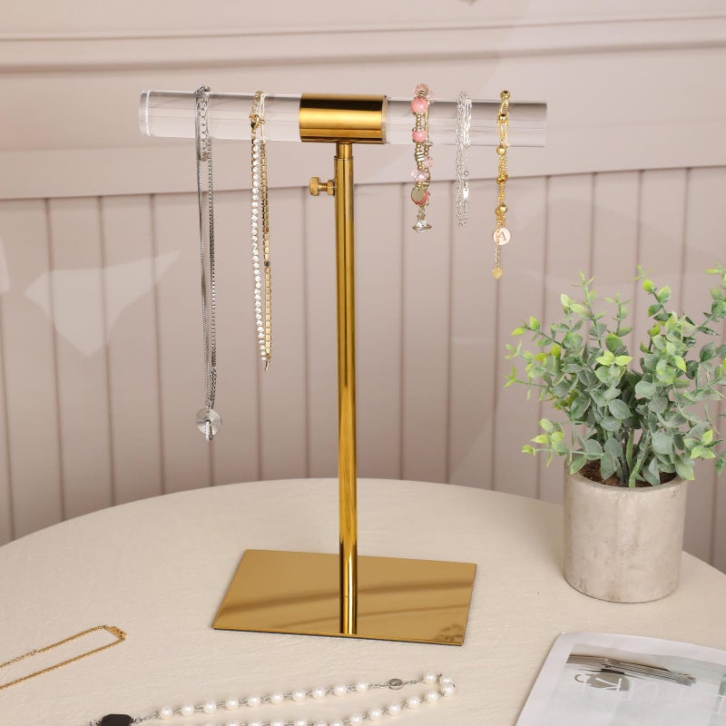 MCKECHSION Jewelry Display Stand 2 Packs Stainless Steel Purse Display Stand Acrylic Necklaces Holder Towers Adjustable Height Tabletop Jewelry Organizer for Home Store Boutique - Image 2
