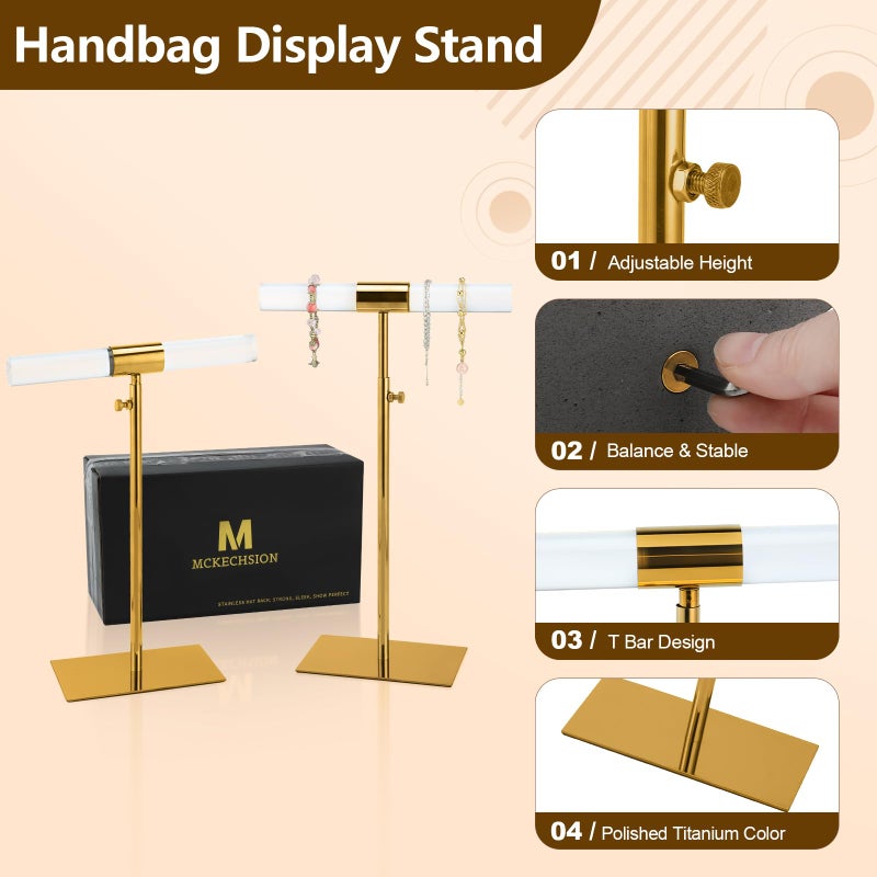 MCKECHSION Jewelry Display Stand 2 Packs Stainless Steel Purse Display Stand Acrylic Necklaces Holder Towers Adjustable Height Tabletop Jewelry Organizer for Home Store Boutique - Image 3