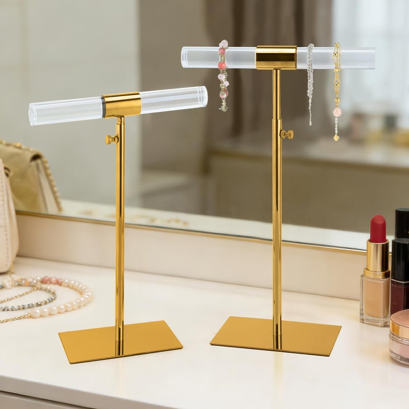 MCKECHSION Jewelry Display Stand 2 Packs Stainless Steel Purse Display Stand Acrylic Necklaces Holder Towers Adjustable Height Tabletop Jewelry Organizer for Home Store Boutique - Image 5