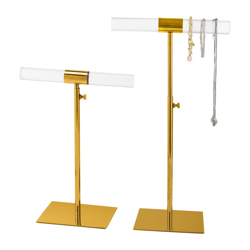 MCKECHSION Jewelry Display Stand 2 Packs Stainless Steel Purse Display Stand Acrylic Necklaces Holder Towers Adjustable Height Tabletop Jewelry Organizer for Home Store Boutique - Image 1