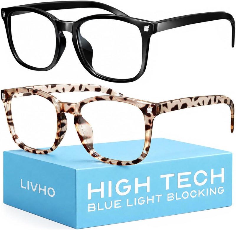 High Tech Blue Light Blocking Computer Glasses | Advanced Blue Light Blocking, Screen Fatigue Protection, UV Protection, Black + Leopard - Image 1