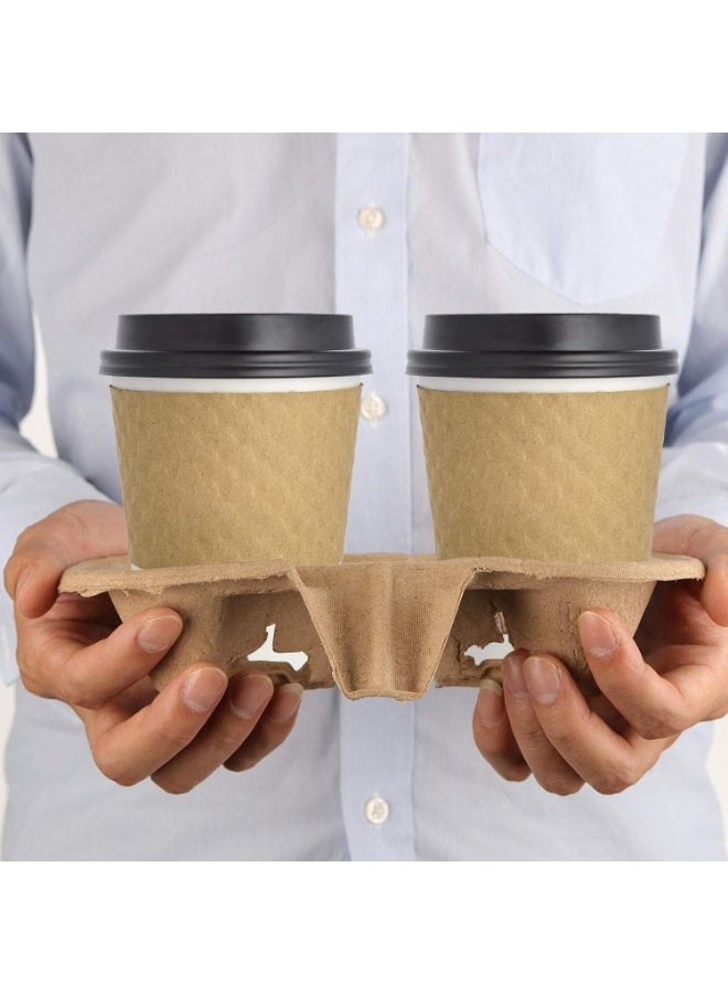50 Pcs 2-Cup Disposable Pulp Fiber Drink Carrier | Eco-Friendly Coffee Cup Holder Tray for Hot & Cold Drinks | Takeaway, Coffee Shops, Restaurants, Juice Bars  - Image 4
