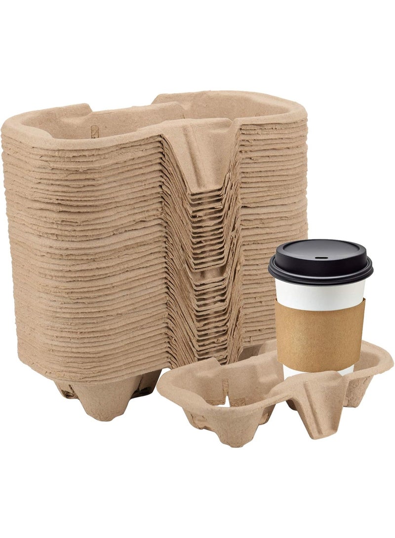 50 Pcs 2-Cup Disposable Pulp Fiber Drink Carrier | Eco-Friendly Coffee Cup Holder Tray for Hot & Cold Drinks | Takeaway, Coffee Shops, Restaurants, Juice Bars  - Image 1