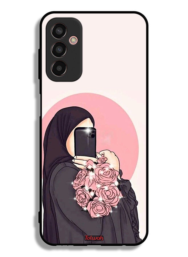 Tolwak Samsung Galaxy M13 Protective Case Cover Making Selfies While Holding Flowers Art - Image 2