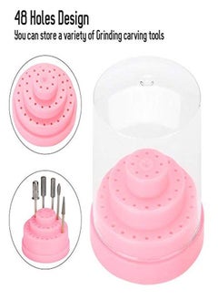 Sonew 48 Holes Nail Drill Holder Professional Nail Art Plastic Drill Stand For Nail Art Drill Bit Organizer Box Holder(Pink)  - Image 3