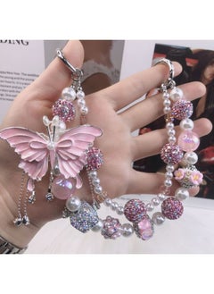 Generic Tassel Butterfly Mobile Phone Chain Heavy Industry Diamond Double-layer Mobile Phone Pendant Versatile Bag Chain Live Broadcast Hot Style-Specifications:B6-A Powder  - Image 1
