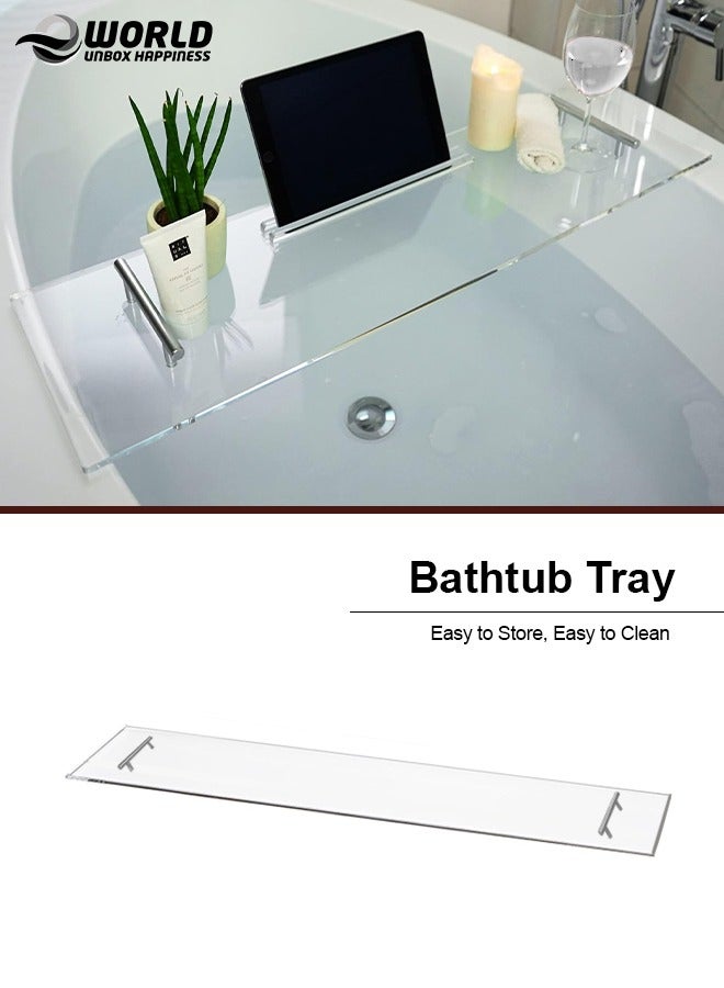 Eworld Elegant Clear Bathtub Tray with Handles, Length Bath Caddy for All Tubs, Transparent Bathroom Organizer for Soap, Towels, Candles, Plants & More 9.4 x 29.5 x 0.3 inches - Image 1