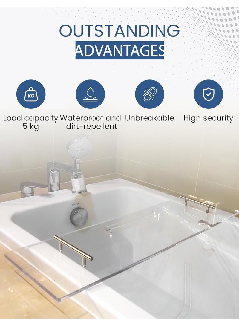 Eworld Elegant Clear Bathtub Tray with Handles, Length Bath Caddy for All Tubs, Transparent Bathroom Organizer for Soap, Towels, Candles, Plants & More 9.4 x 29.5 x 0.3 inches - Image 5
