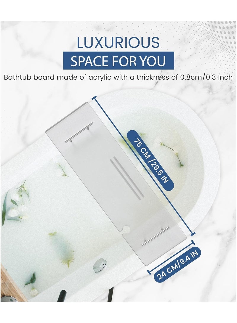 Eworld Elegant Clear Bathtub Tray with Handles, Length Bath Caddy for All Tubs, Transparent Bathroom Organizer for Soap, Towels, Candles, Plants & More 9.4 x 29.5 x 0.3 inches - Image 2