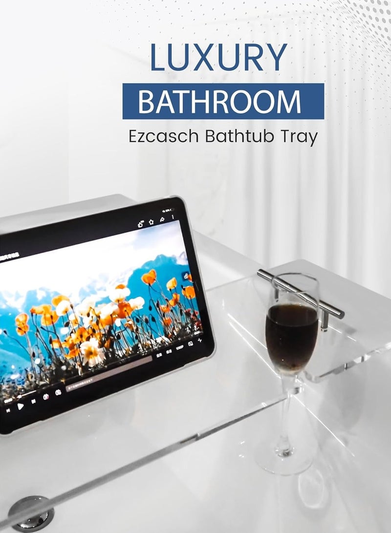 Eworld Elegant Clear Bathtub Tray with Handles, Length Bath Caddy for All Tubs, Transparent Bathroom Organizer for Soap, Towels, Candles, Plants & More 9.4 x 29.5 x 0.3 inches - Image 3