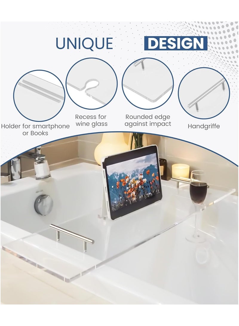 Eworld Elegant Clear Bathtub Tray with Handles, Length Bath Caddy for All Tubs, Transparent Bathroom Organizer for Soap, Towels, Candles, Plants & More 9.4 x 29.5 x 0.3 inches - Image 4