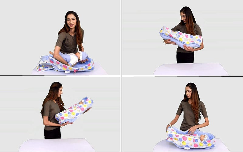 HOOPA وسادة هووبا 2 في 1 مغطاة ببطانية (ابتسامة زرقاء) | وسادة تغذية | وسادة رضاعة | وسادة للرضاعة الطبيعية | وسادة للأطفال - Image 5