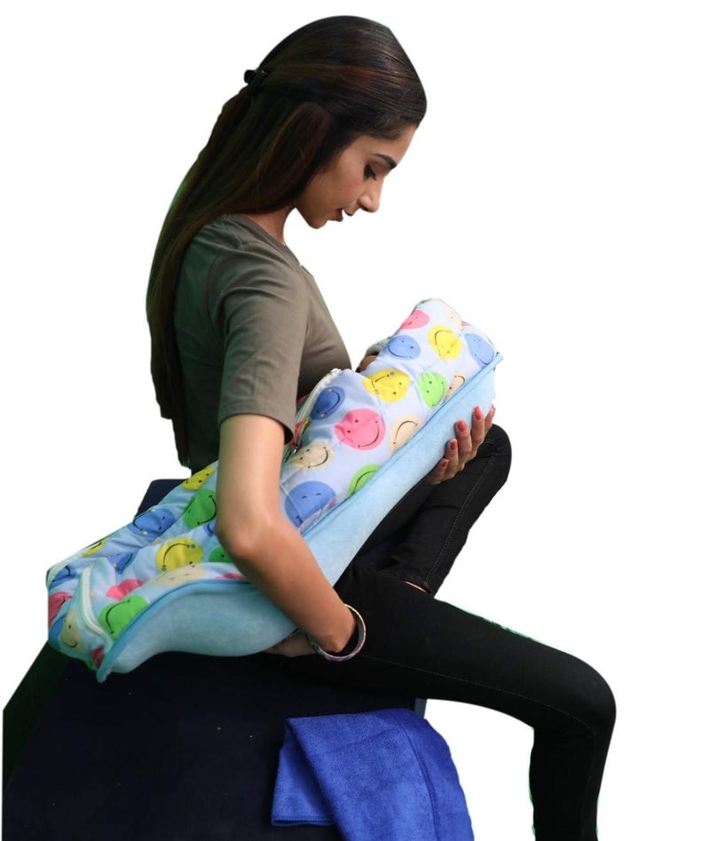 HOOPA وسادة هووبا 2 في 1 مغطاة ببطانية (ابتسامة زرقاء) | وسادة تغذية | وسادة رضاعة | وسادة للرضاعة الطبيعية | وسادة للأطفال - Image 3