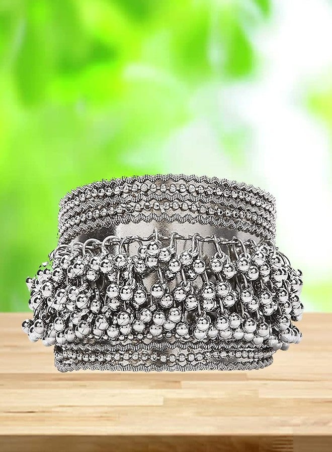 YouBella Bangles for Women Afghani Oxidised Silver Ghungroo Adjustable Bracelet for Women and Girls - Image 2
